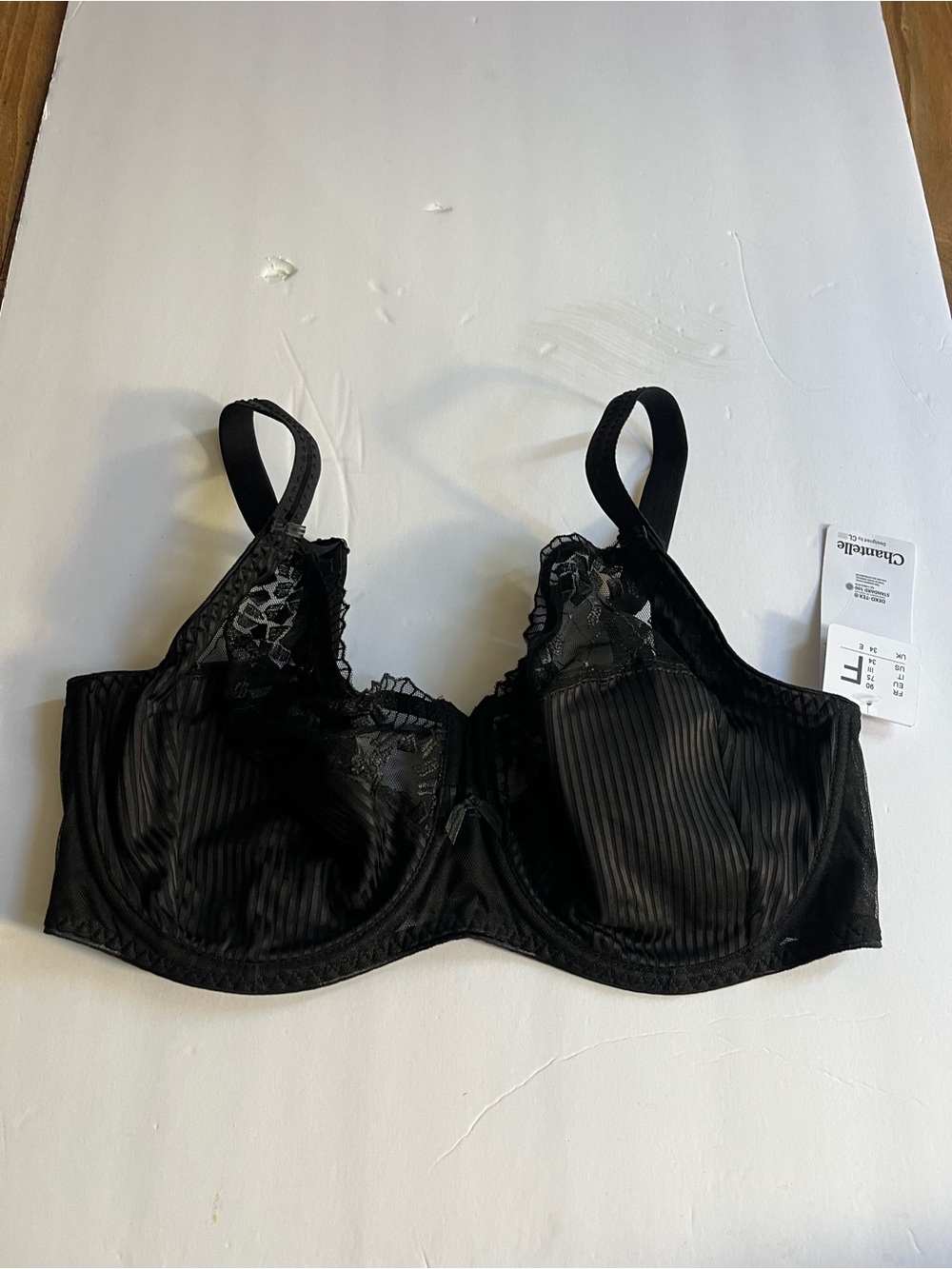 Chantelle Black Satin Pinstripe Lace Underwire Bra